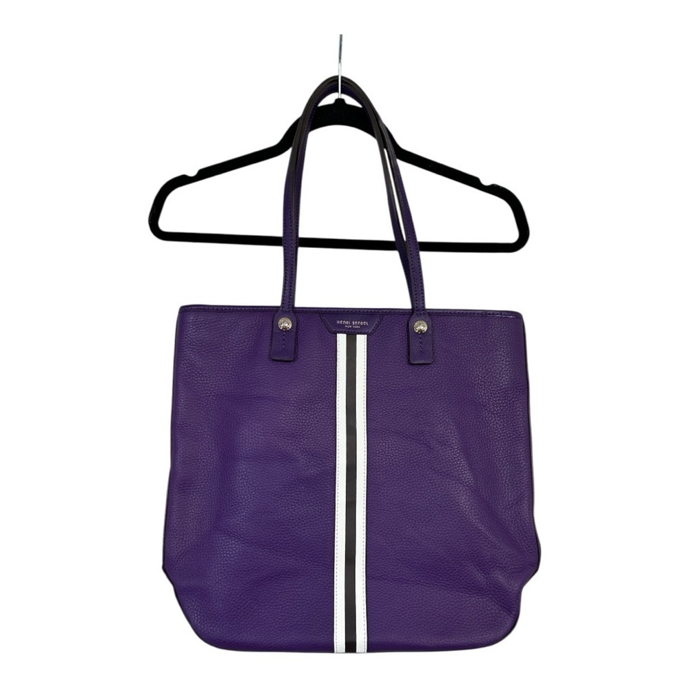 Henri Bendel Tote Large Leather West 57th Stripe North South Handbag Acai Purple